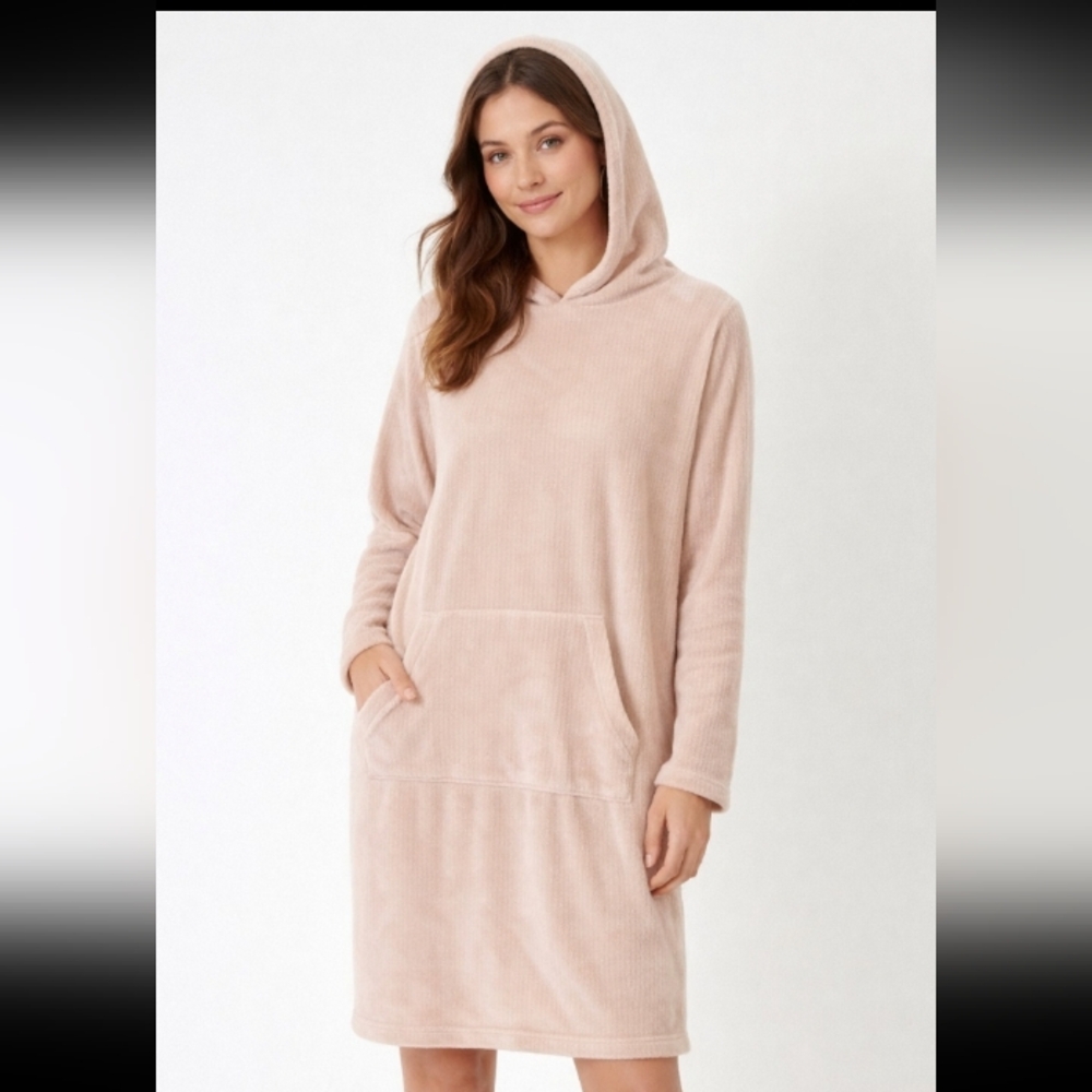Serra Super Soft Hooded Lounge Dress Big Front Pocket Size S/M NEW